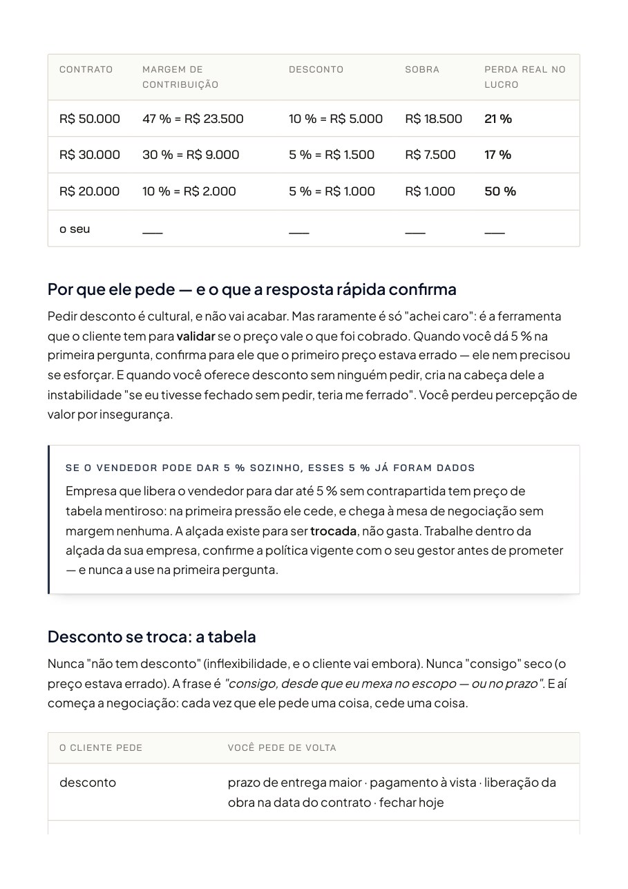 Página do Caderno do Vendedor da Construção: Cap. 11: a conta do desconto