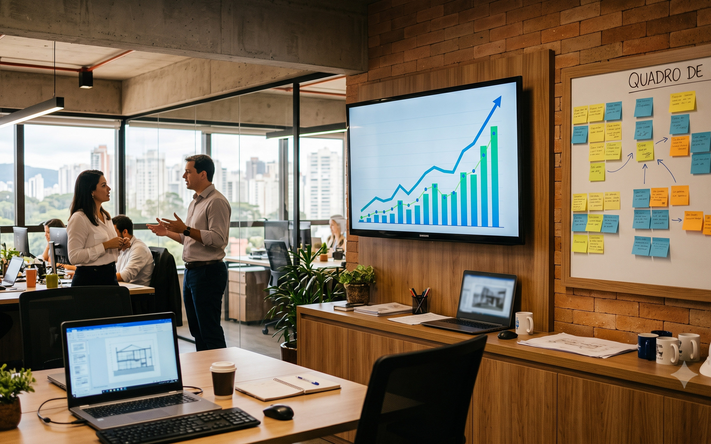 Quadro de metas e indicadores comerciais de uma equipe de vendas